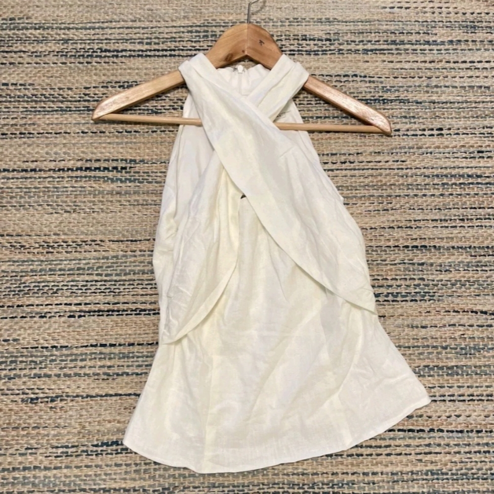 Halter Linen Top - White Summer Casual Party